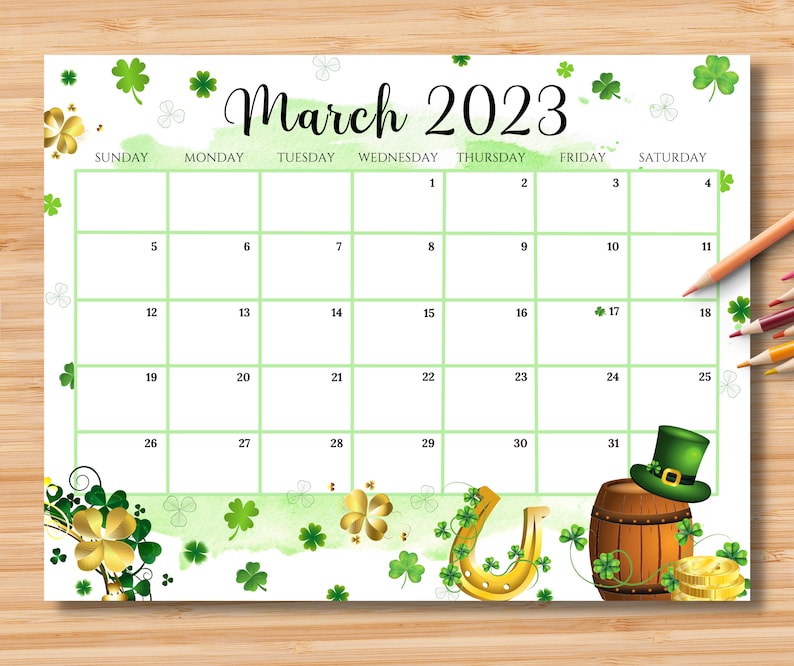 EDITABLE March 2023 Calendar Happy St.patrick's Day Etsy