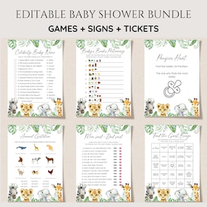 Safari Animal Baby Shower Game Bundle, bearbeitbares Safari Baby Shower Game Paket, Jungle Animal Baby Shower, geschlechtsneutral, Instant Download