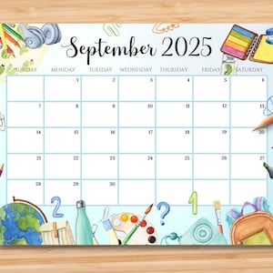 EDITABLE September 2025 Calendar, Cute Back To School Planner for Kids, Printable Monthly Schedule for Home Work & Office, Instant Download