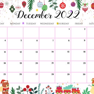 December 2022 Christmas Calendar December 2022 Calendar Beautiful Winter White Christmas With | Etsy  Singapore