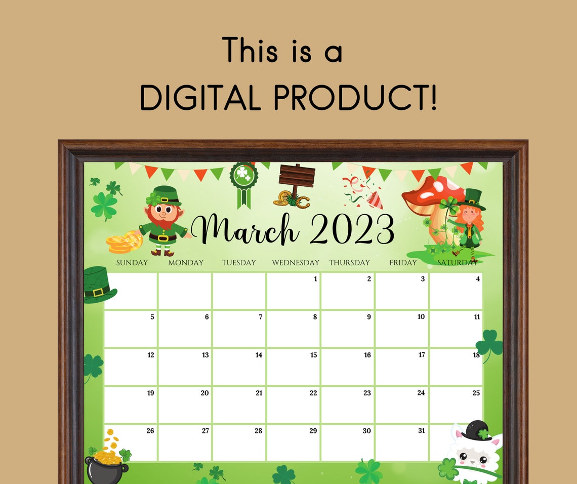 EDITABLE March 2023 Calendar Happy St.patrick's Day - Etsy UK