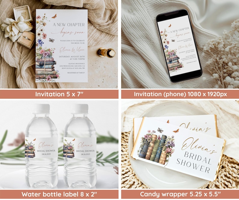 Storybook Bridal Shower Bundle, New Chapter Bridal Shower Invitation & Games, Vintage Book Themed Bridal Shower Decor, Editable Template image 2