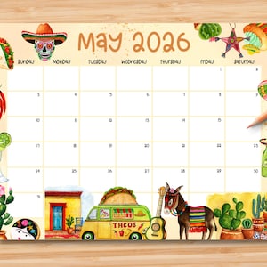 Bearbeitbarer Kalender Mai 2026 | Monatlicher Planer Druckbare PDF | Schule, Arbeit, Büro & Haus Organizer | Sofort Download