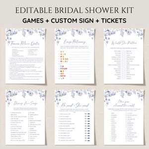 Something Blue Bridal Shower Game Bundle, Vintage Blue Floral Wedding Shower Games, Victorian, Chinoiserie, Editable Games, Instant Download