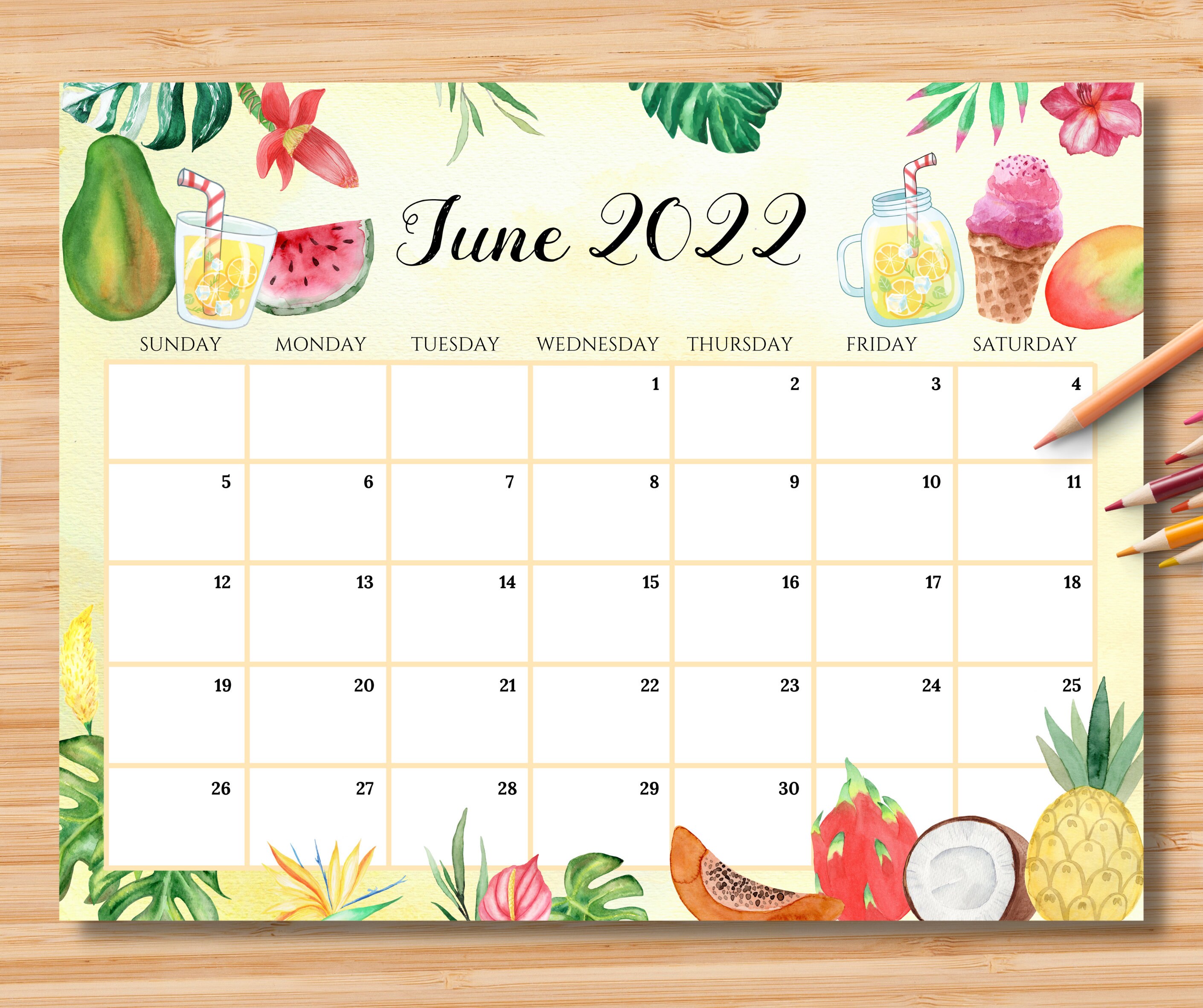 editable june 2022 calendar june monthly calendar summer etsy israel