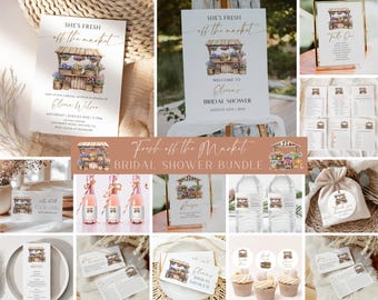 Fresh Off the Market Bridal Shower Bundle, Farmer’s Market Theme Invite Set, She’s Off the Market Flower Shop Bridal Shower Decor, Editable