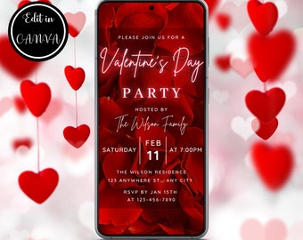 Bearbeitbare digitale Valentine-Einladung, elektronische Valentine-Party-Einladung, Valentine-Party-Text-Einladung, in Canva bearbeiten, sofortiger Download