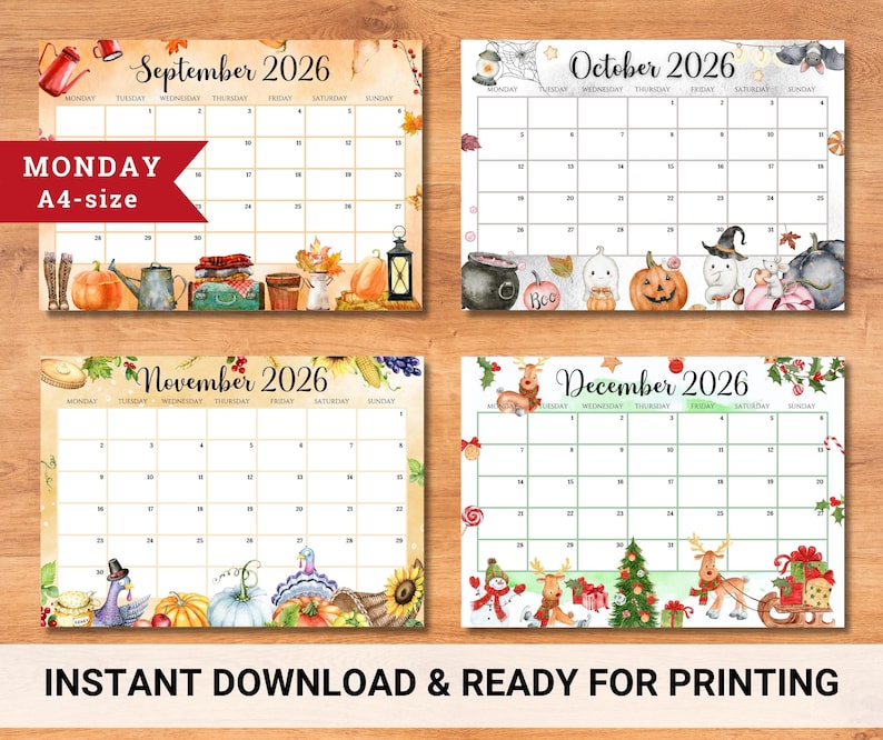 Editable 2026 Calendar A4, Monday Start Monthly Planner PDF, Printable ...