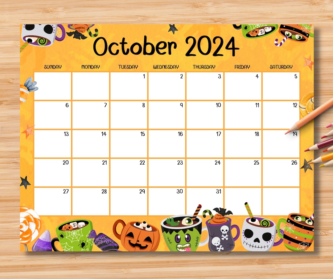 EDITABLE October 2024 Calendar, Spooky Halloween Printable Fillable