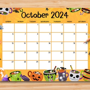 EDITABLE October 2024 Calendar, Spooky Halloween Printable Fillable Planner, Kids School Schedule, Homeschool planner, Instant Download