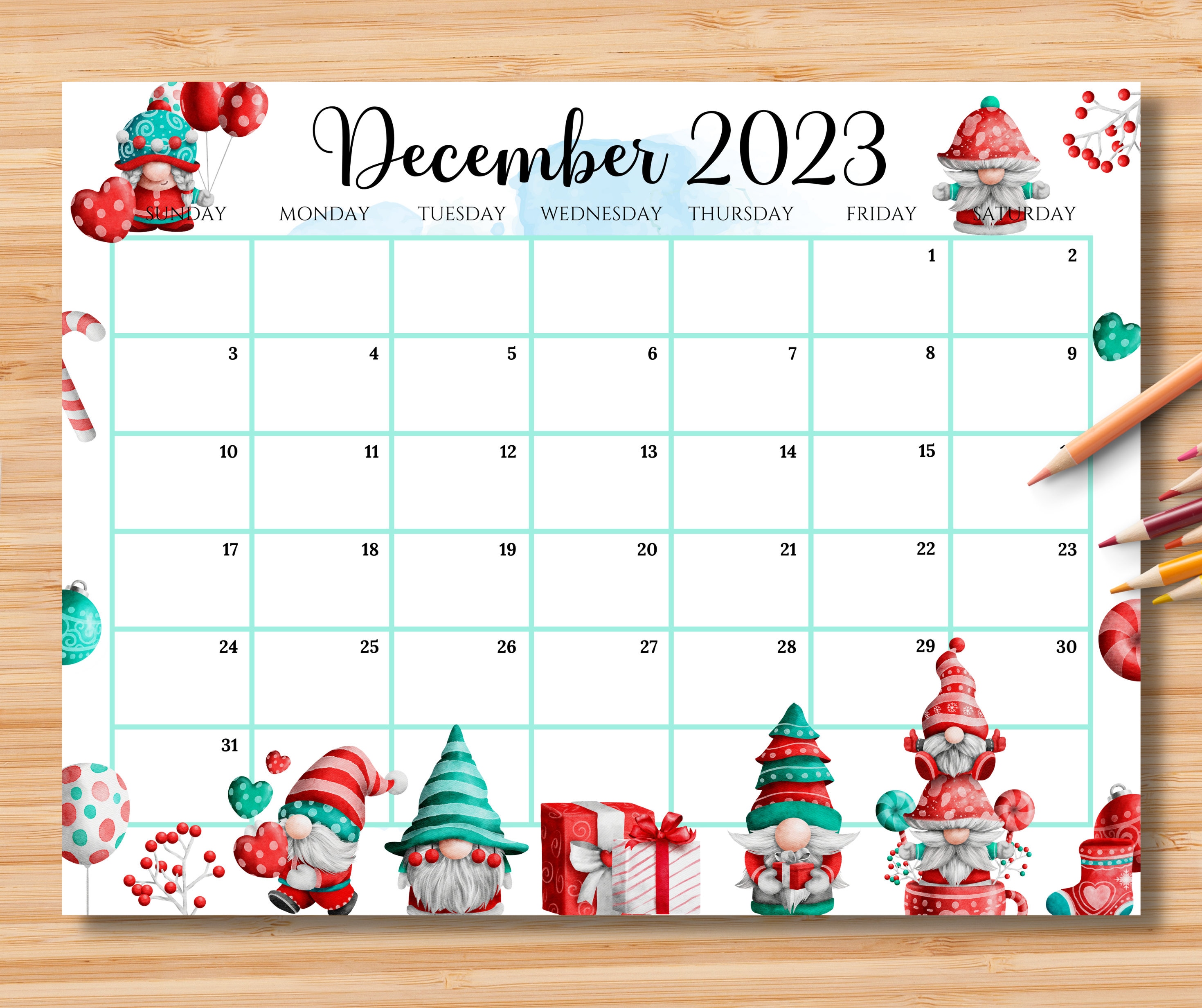 EDITABLE December 2023 Calendar Adorable Christmas With Cute Etsy Canada