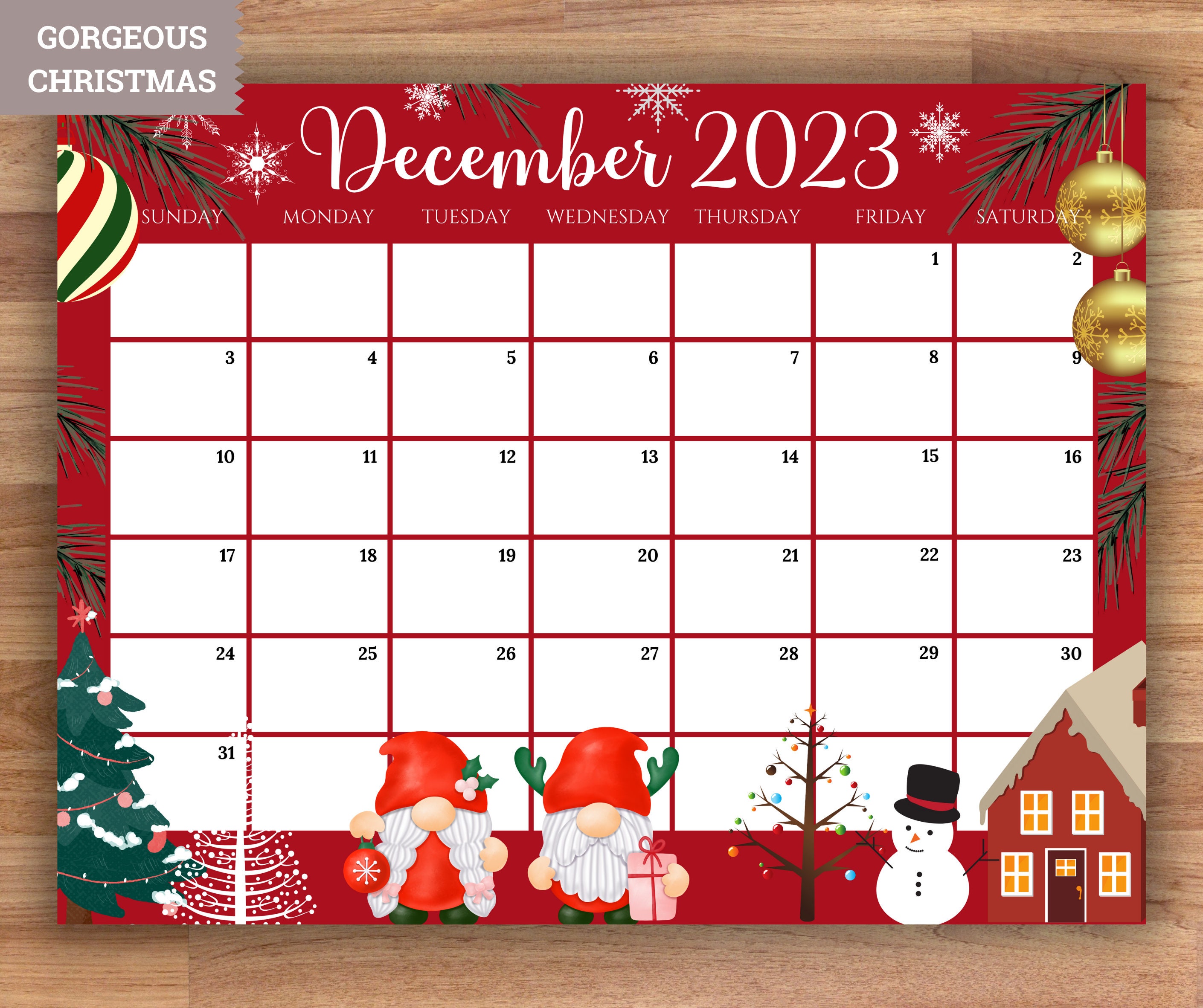 EDITABLE Gnome Monthly Calendar 2023 12 Beautiful Fillable Etsy