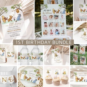 Winnie the Pooh 1st Birthday Bundle, Classic Pooh Bear Birthday Invitation, Pooh 1st Birthday Bundle, Girl Boy First Birthday Gender Neutral