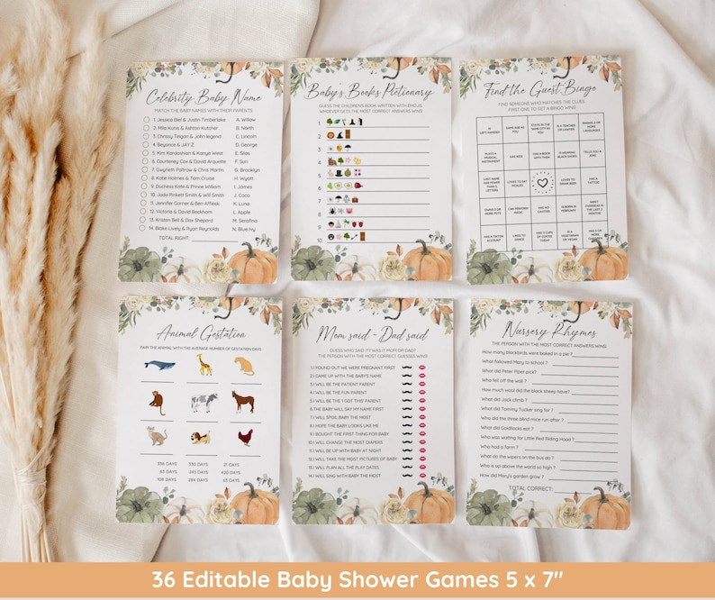 Little Pumpkin Baby Shower Bundle, Fall Baby Shower Invitation & Games, Neutral Gender, Autumn Baby Sprinkle, Editable Canva Template image 5