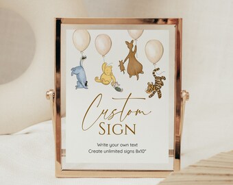 Winnie The Pooh Custom Sign, Baby Shower Sign, 8x10in Template, Vintage Pooh Bear Theme, Classic, Editable, Printable, Instant Download