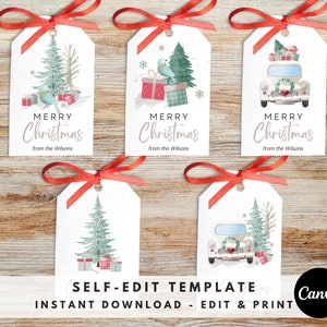 EDITABLE Christmas Gift Tag, Holiday Gift Tag Template w/Beautiful Winter, Personalized Christmas Tag 2x3.5", Edit in Canva Instant Download