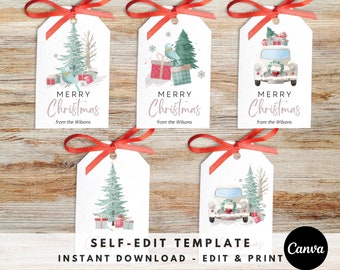 EDITABLE Christmas Gift Tag, Holiday Gift Tag Template w/Beautiful Winter, Personalized Christmas Tag 2x3.5", Edit in Canva Instant Download