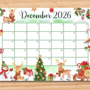 EDITABLE December 2026 Calendar | Monthly Planner for Kids, School, Work, Office & Home Organizer | Printable PDF | Instant Download