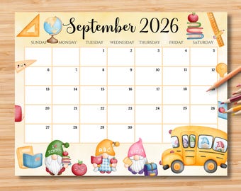 Editable September 2026 Calendar | Monthly Planner Printable PDF | School, Work, Office & Home Organizer | Instant Download