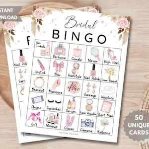 50 cartes de bingo pour la douche nuptiale, jeu de bingo pour la mariée, jeu pour la douche nuptiale, bingo pour enterrement de vie de jeune fille, jeu d'enterrement de vie de jeune fille, Boho, téléchargement immédiat