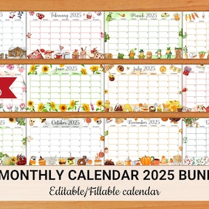 EDITABLE Calendar 2025 Bundle, Legal Size (14 x 8.5 in), Cute Printable Monthly Calendar for School, Work, Home & Office, Instant Download