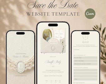 Ivory Save the Date Website Template, Digital Wedding Invitation, Online RSVP Canva Website, Instant Download, Paperless Save the Date