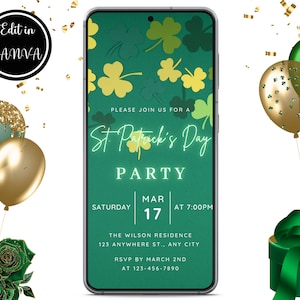 Editable Digital St Patrick's Day Invitation, Eat Drink & Be Irish, St Patrick's Day Party Dinner Text Invite Edit in Canva Instant Download