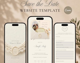Ivory Save the Date Website Template, Digital Wedding Invitation, Online RSVP Canva Website, Instant Download, Paperless Save the Date