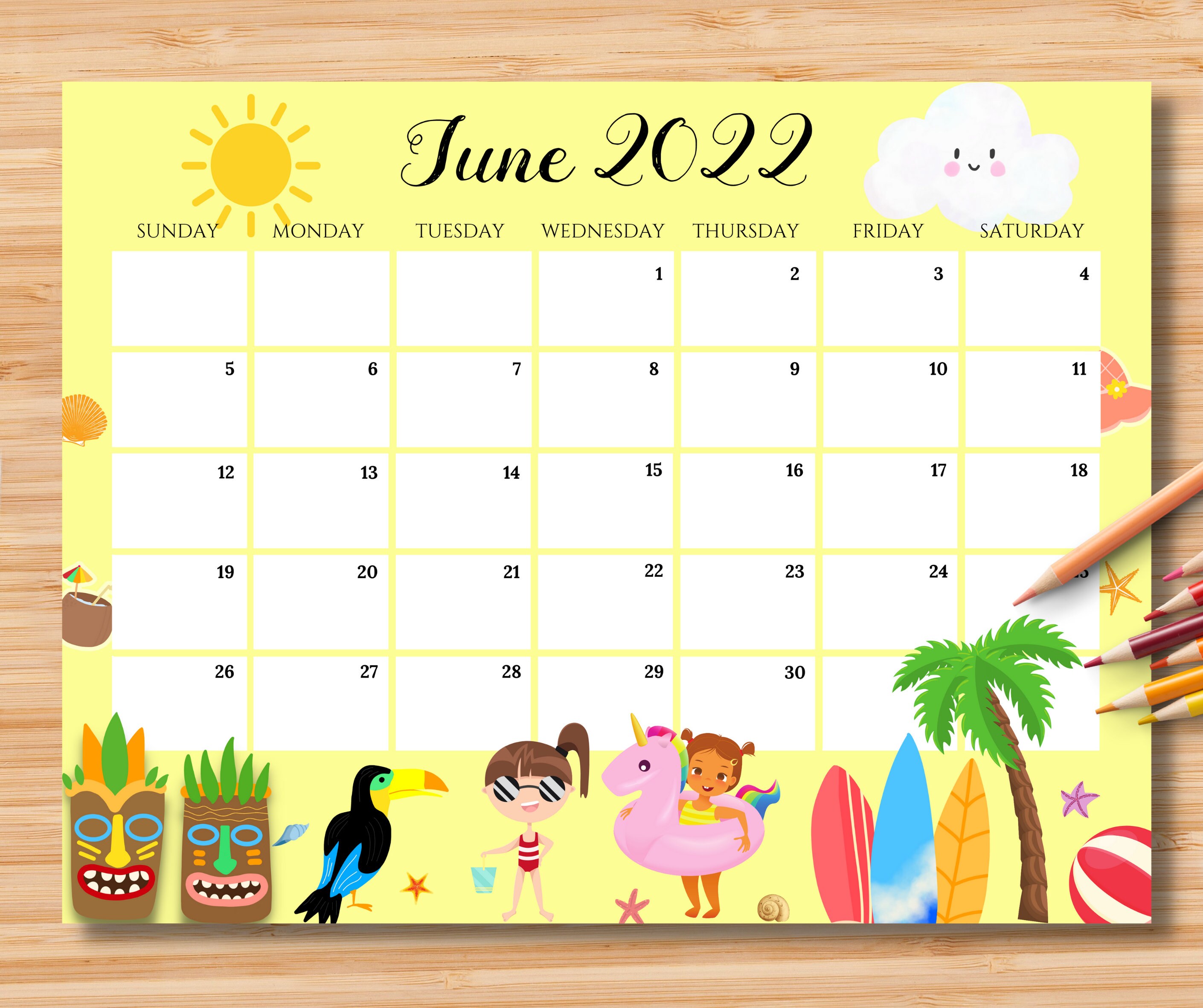 editable june 2022 calendar june monthly calendar summer etsy finland