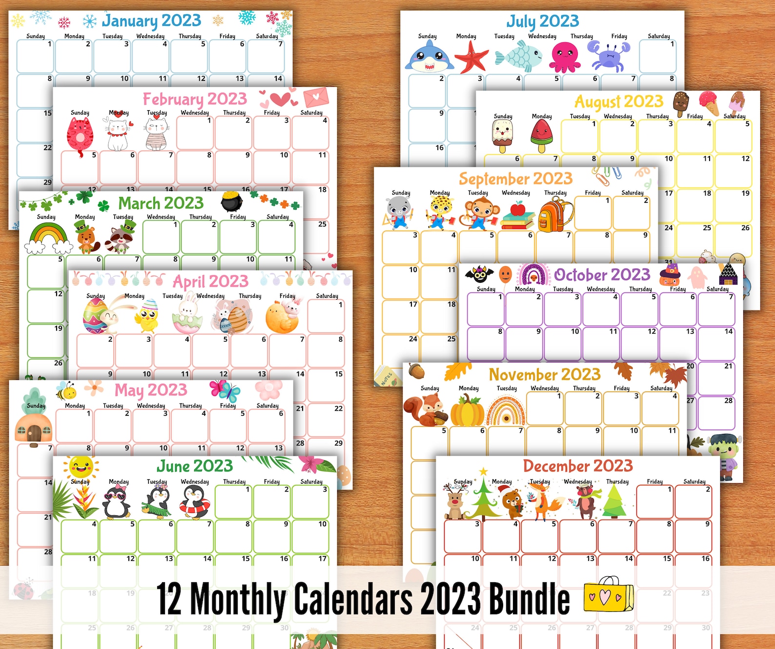 EDITABLE 2023 Calendars Cute Monthly Calendar for Kids - Etsy Australia