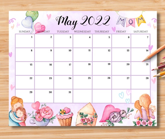 editable may 2022 calendar adorable happy mother s day etsy