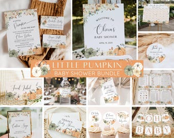 Little Pumpkin Baby Shower Bundle, Fall Baby Shower Invitation & Games, Neutral Gender, Autumn Baby Sprinkle, Editable Canva Template