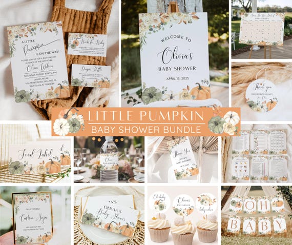 Little Pumpkin Baby Shower Bundle, Fall Baby Shower Invitation & Games, Neutral Gender, Autumn Baby Sprinkle, Editable Canva Template