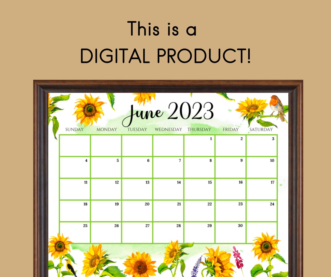 EDITABLE June 2023 Calendar Gorgeous Summer With Beautiful - Etsy New