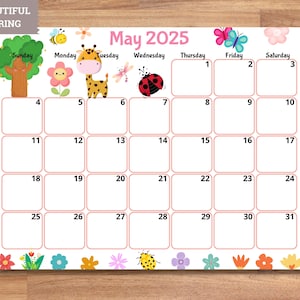EDITABLE 2025 Calendars, Cute Monthly Calendar for Kids, Printable Kids ...