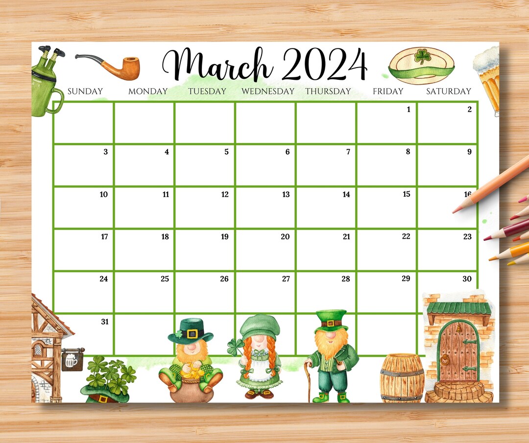 EDITABLE March 2024 Calendar, Happy St.patrick's Day Planner, Printable