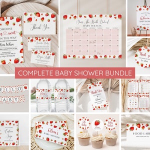 Lot d'invitations de baby shower aux fraises | Ensemble d'invitations de baby shower doux | Invitation baby shower aux baies | Modèle de baby shower d'été