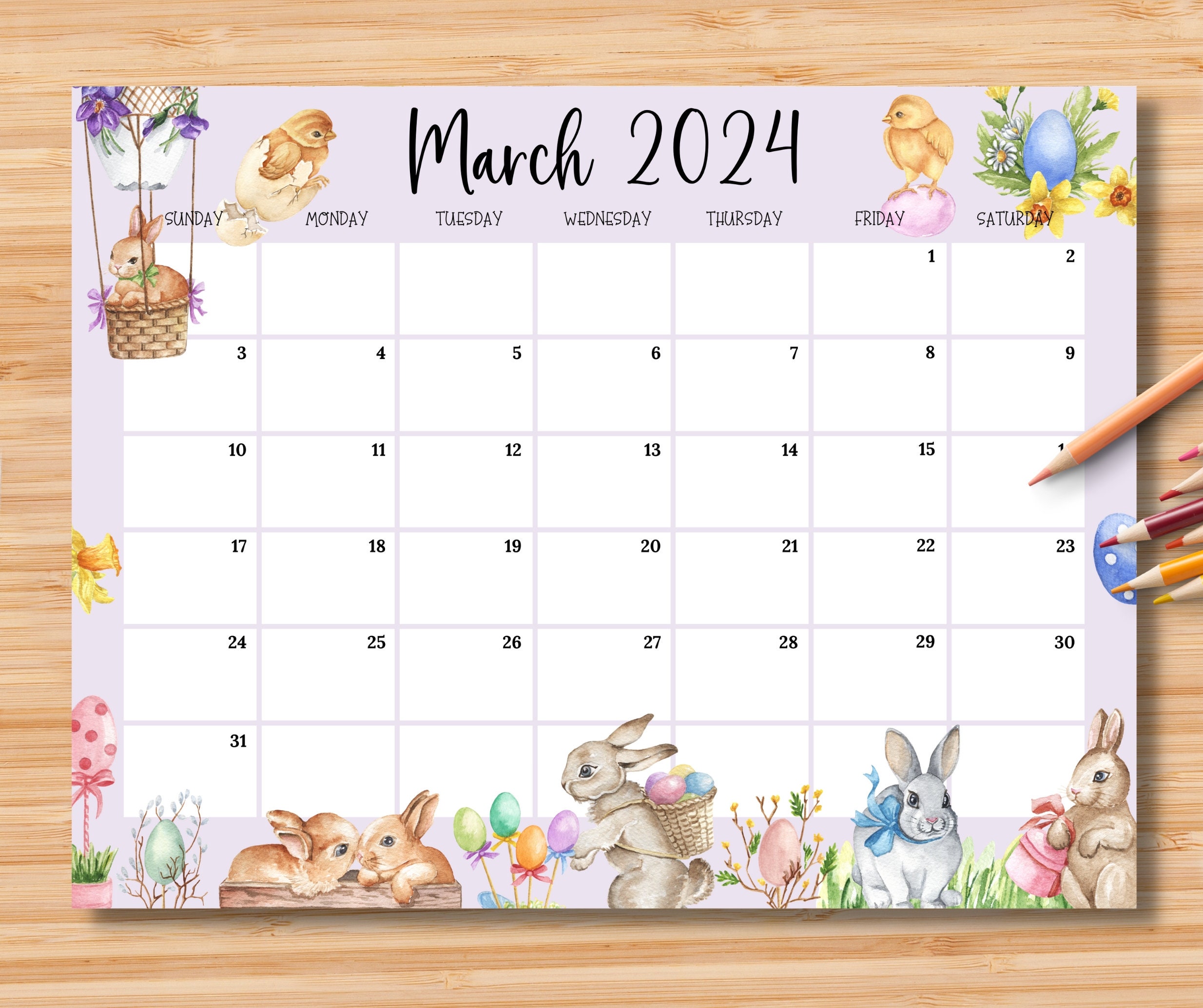 EDITABLE March 2024 Calendar, Fillable Easter 2024 Planner, Monthly Schedule  for Kids School, Home, Office & Work Printable Instant Download - Etsy