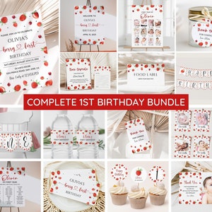 Berry First Birthday Invitation Bundle, Printable Strawberry Invitation 1st Birthday, Berry Birthday Decorations, Printable First Birthday