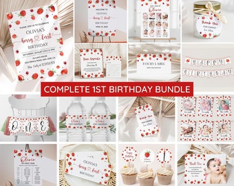 Berry First Birthday Invitation Bundle, Printable Strawberry Invitation 1st Birthday, Berry Birthday Decorations, Printable First Birthday