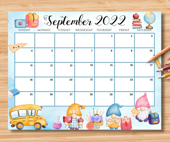 editable september 2022 calendar back to school september etsy