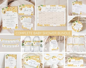 Bee Baby Shower Invitation Bundle, A Little Honey Baby Sprinkle Invite Set, Gender Neutral, Games Welcome Signs, Editable Template Printable