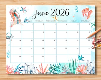 Editable June 2026 Calendar | Monthly Planner Printable PDF | School, Work, Office & Home Organizer | Instant Download