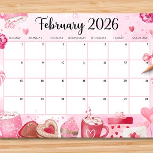 Calendario de febrero de 2026 editable / Planificador mensual para niños, escuela, trabajo, oficina y hogar / PDF imprimible / Descarga instantánea