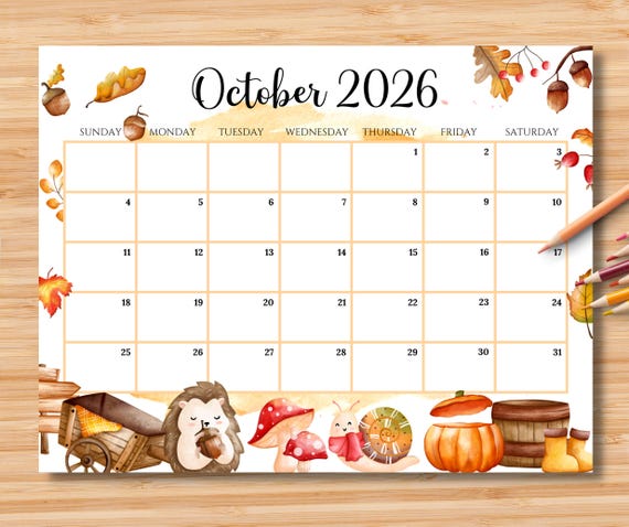 Editable October 2026 Calendar | Monthly Planner Printable ...
