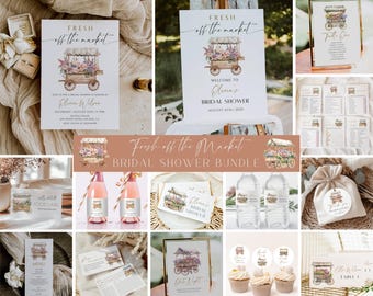 Off The Market Bridal Shower Bundle, Farmer's Market Bridal Shower Invitation & Games, She’s Off The Market Decor, Editable Canva Template