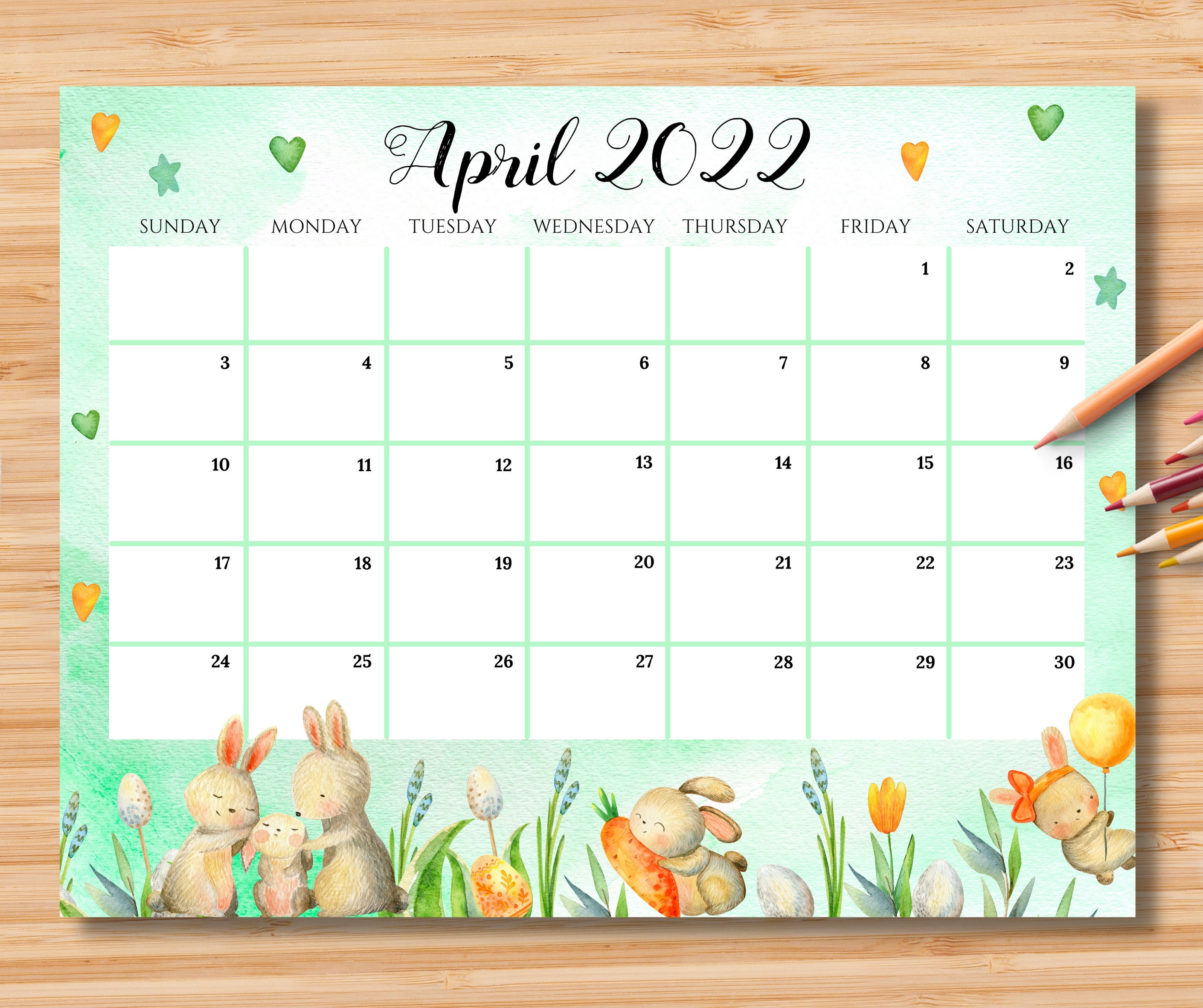 editable april 2022 calendar happy easter day with easter etsy