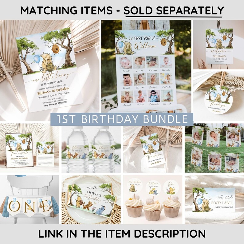 Editable Winnie the Pooh 1st Birthday Milestone Sign, Classic Pooh Bear ...