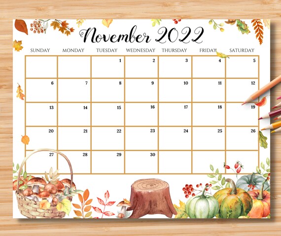 Fillable Calendar November 2022 Editable November Calendar 2022 Beautiful Fall Autumn With | Etsy