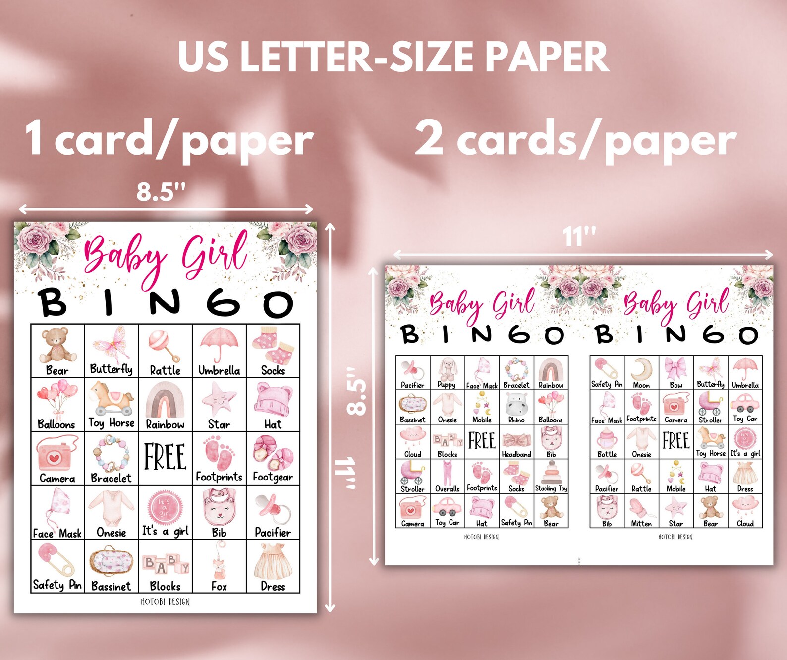 50 Baby Girl Bingo Game Cards, Watercolor Pink Aesthetic, Baby Bingo ...